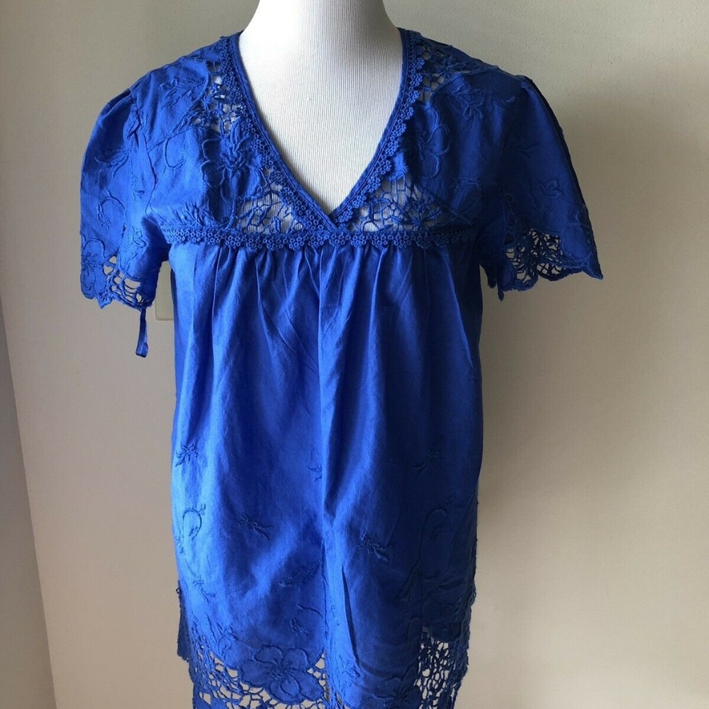 Vanessa Virginia Anthropologie blue top, womens 12